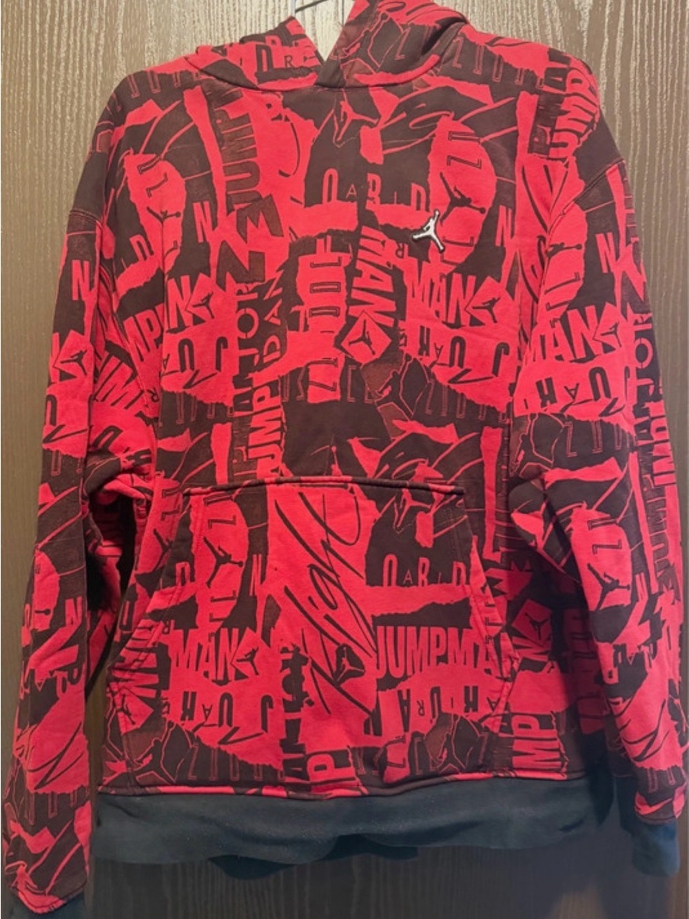 Jordan Essential Fleece Pullover Hoodie Red Black All Over Print